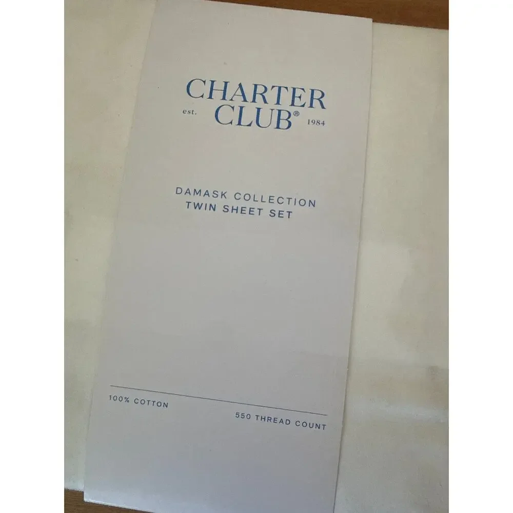 NWT Charter Club Twin Sheet Set Damask Solid 550 TC Supima Cotton White